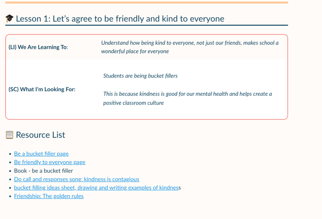 Kindy/Foundation Friendship unit
