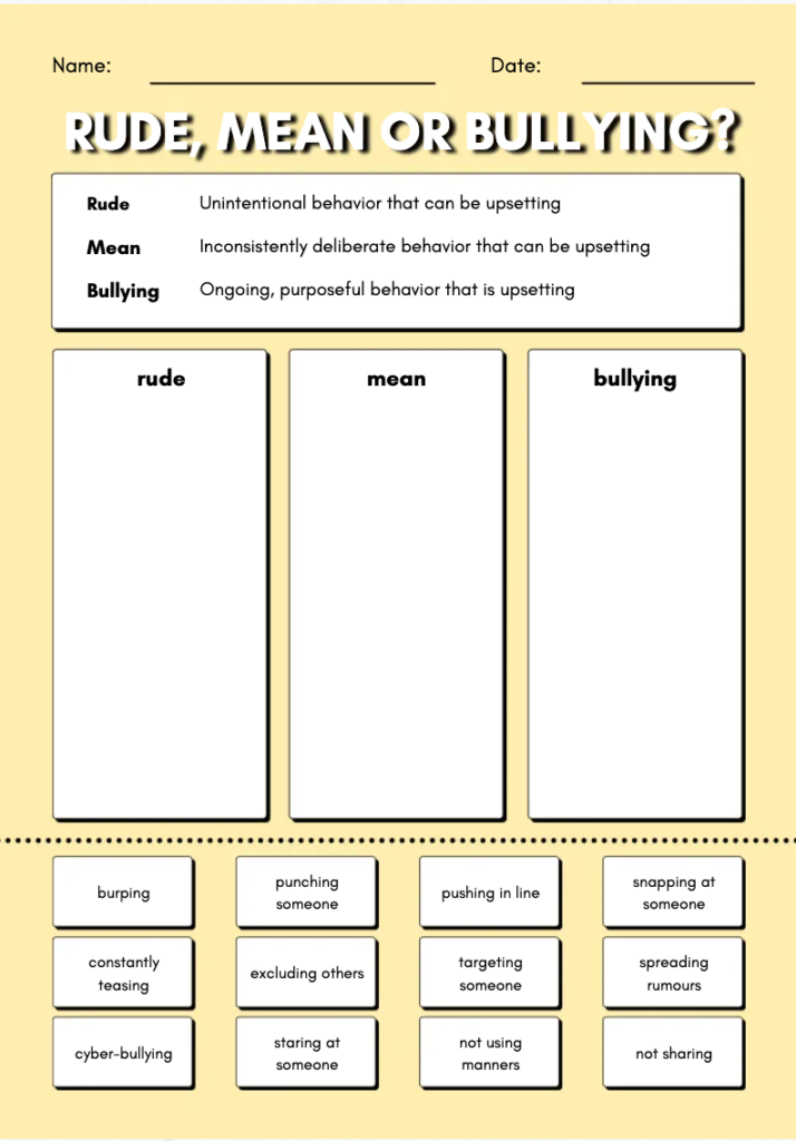 Bullying worksheet page 3
