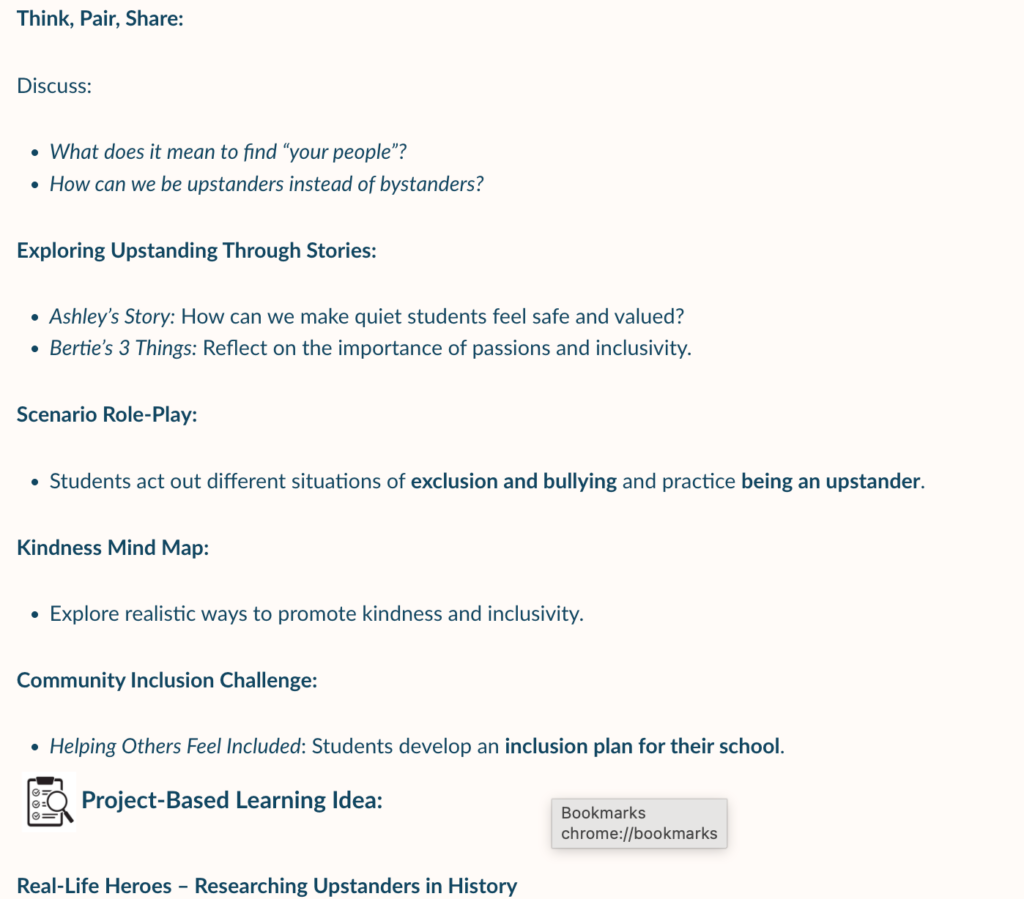 Inclusion and Belonging unit example lesson